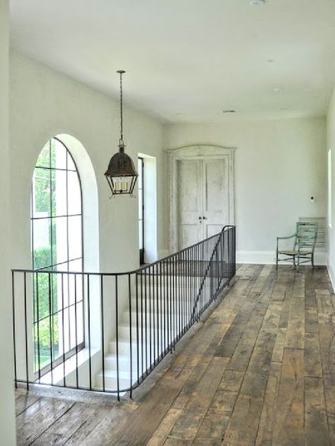 Exquisite French country home with iron staircase and reclaimed rustic wood floors from Chateau Domingue - design by Pamela Pierce. Wrought Iron Railings, Rustic Wood Floors, Luxurious Mansion, Iron Stair Railing, Wrought Iron Stairs, Iron Railings, Iron Railing, Wooden Floors, Railing Design