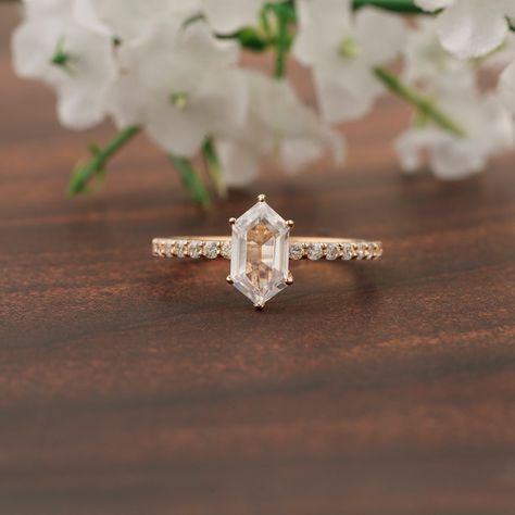 Hexagon Shaped Engagement Ring, Hexagon Moissanite Engagement Ring, Hexagonal Engagement Ring, Elongated Hexagon Engagement Ring, Hexagon Cut Engagement Ring, Hexagon Wedding Ring, Wedding Rings Moissanite, Kite Ring, Hexagon Diamond Ring