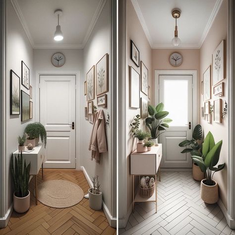 Square Hallway Ideas, Tiny Hallway Ideas, Tiny Hallway, Hallway Before And After, Small Hallway Decorating, Hallway Decorating Ideas, Multicoloured Rug, House Hallway, Single Bedding Sets