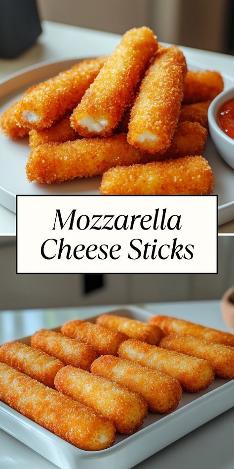 Craving something cheesy? Dive into these Mozzarella Cheese Sticks! Find the easy recipe at thefreshmancook.com 🧀 Cheese Snacks Recipes, Cheese Sticks Recipes, Recipes Using Mozzarella Cheese, String Cheese Mozzarella Sticks, Cheeses Bread, Mozza Sticks, Baked Mozzarella Sticks, Fried Cheese Sticks, Cheese Sticks Recipe