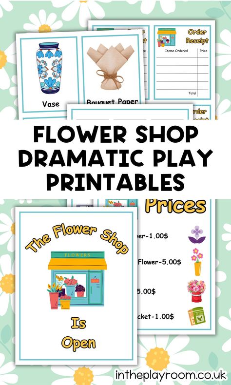 Flower Shop Dramatic Play Free Printables - In The Playroom Dramatic Play Printables Free, Flower Shop Dramatic Play, Flower Activities For Kids, Flower Activities, Pretend Play Printables, Daycare Curriculum, Play Preschool, Play Printables, Dramatic Play Printables