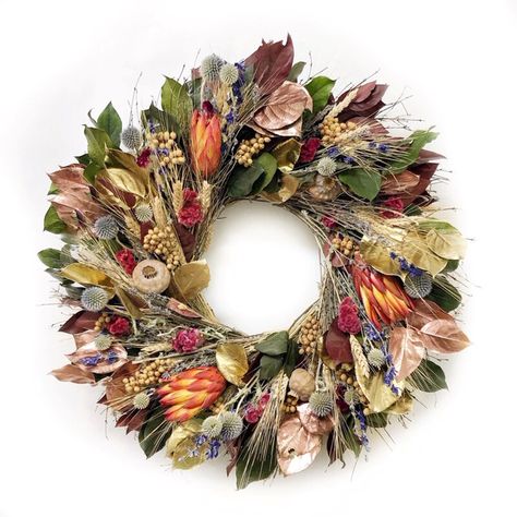 8 Fun, Fall-Ready Home Decorations to Score on Major Sale at Wayfair Salal Leaves, Blue Larkspur, Fall Leaf Wreath, Silk Wreaths, Unique Wreath, Teal And Green, Indoor Wreath, Thanksgiving Theme, Greenery Wreath