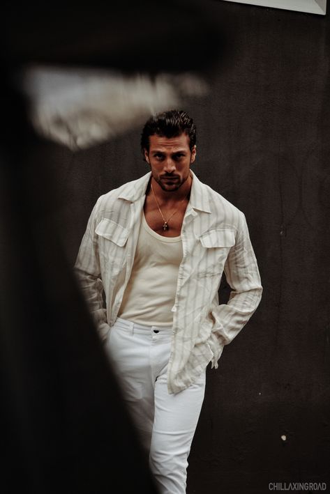 Italian Men’s Summer Style, Italian Mafia Men Aesthetic, Sicilian Mens Style, Simone Sussina, Italian Men Style, Boudiour Mens Shirt, Budoir Mens Shirt, Handsome Italian Men, Male Portrait Poses