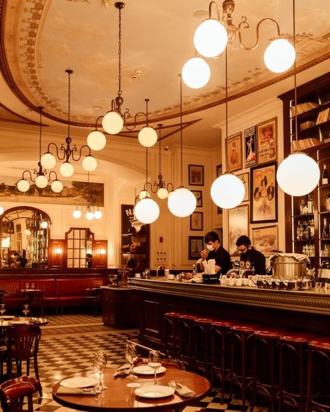 paris bistro • Instagram Paris Bistro, Apartment Dining Room, Bistro Lights, Lexington Home, Bistro Style, French Cafe, French Bistro, Nyc Apartment, Bar Design