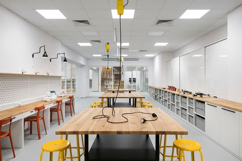 Innovation and Education Center of International School of Prague – ARQA Makerspace Design, Maker Labs, Lectures Room, Stem Lab, Innovation Lab, Multifunctional Space, Interior Design School, Innovation Centre, Workshop Design