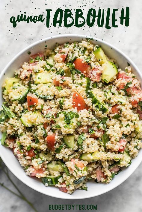 Fresh and vibrantly flavored, this Quinoa Tabbouleh has all the familiar flavors of traditional tabbouleh, but with easy to cook and nutrient rich quinoa instead of bulgur. #glutenfree #salad #quinoa #sidedish #allergyfriendly #realfood #vegetarian #vegan #vegetarianrecipes #veganrecipes Budget Bytes Recipes, Tabbouleh Recipe, Quinoa Tabbouleh, Budget Bytes, Vegetarian Salads, Budget Recipes, Special Diet, Quinoa Recipes, Meal Prep Recipes