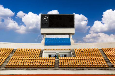 Stadium with scoreboard. Rows of orange seats on the stadium with scoreboard dis , #affiliate, #Rows, #orange, #Stadium, #scoreboard, #displaying #ad Job Portfolio, Cricket Stadium, Stadium Seats, Football Stadium, Football Stadiums, Stock Photography Free, The Row, Stock Images, Clock