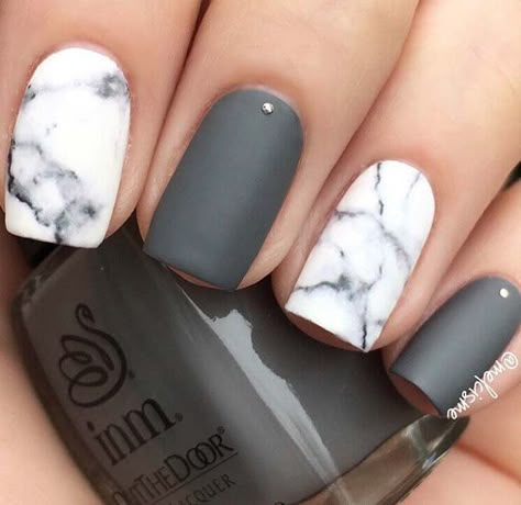 Grey Matte Nails, Marble Nail Designs, Marble Nail, Marble Nail Art, Gray Nails, White Nail Designs, Super Nails, Ideas Nails, Trendy Nail Art