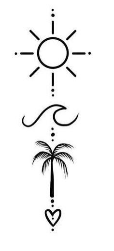 #fashion, #style, Matching Tattoos Couples Hawaii, Sun Wave Palm Tree Tattoo, Phoenix Back Tattoos, Aruba Tattoo Ideas, Beach Themed Tattoos For Women, Phoenix Tattoos For Women, Beach Inspired Tattoos, Beachy Tattoos, Phoenix Tattoos