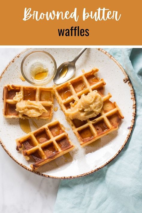 You just gotta try these delicious brown butter waffles. They're easy to make and so so delicious! Waffles With Butter, Brown Butter Pancakes, Brown Butter And Sage Sauce, Brown Butter And Sage Pasta, Brown Butter Sage Sauce, Waffle Machine, Maple Butter, Milk Syrup, Cookie Cake Recipe