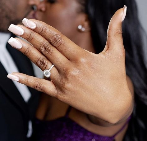 Engagement Aesthetic Black Couple, Black Woman Proposal, Black Couple Fall Engagement Photoshoot, Engagement Black Woman, Black Women Proposal, Wedding Ring Black Women Hand, Black Wedding Pictures Couple, Rings Engagement Black Women, Black Women Relationships