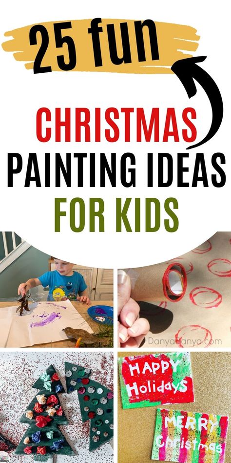 25 FUN CHRISTMAS PAINTING IDEAS FOR KIDS Christmas Canvas Art For Toddlers, Xmas Canvas Paintings For Kids, Kid Christmas Painting Ideas, Small Canvas Christmas Crafts For Kids, Christmas Painting Toddler, Toddler Christmas Painting Ideas, Christmas Painting For Toddlers, Christmas Paintings On Canvas Easy Diy For Kids, Canvas Painting Christmas Ideas