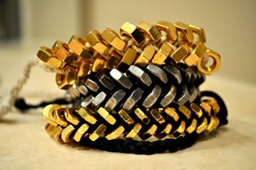 Easy DIY Hex Nut Jewelry, Hex Nut Bracelet, Nut Bracelet, Hardware Jewelry, Champagne Pop, Diy Braids, Hex Nut, Necklace Tutorial, Recycled Jewelry