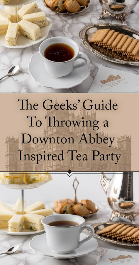 Downton Abbey | Tea Party | Tea | Just in time for the release of the Downton Abbey movie, The Geeks have put together a guide for throwing the perfect tea party! 2geekswhoeat.com Fantasy Feast, Abbey Aesthetic, Downton Abbey Tea Party, Nerd Food, Themed Nights, British Tea Party, Tea Party Sandwiches, Ideas Cocina, Ladies Tea