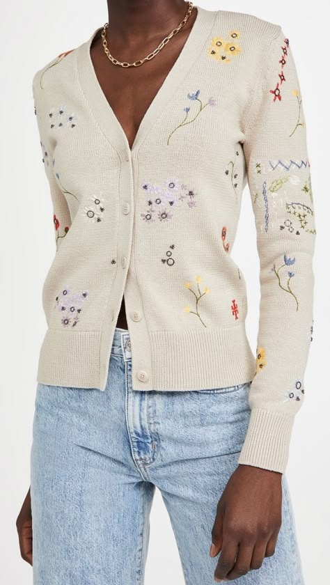 Tory Burch Floral Embroidered Simone Cardigan Best Cardigans, Embroidered Cardigan, Floral Cardigan, Knitwear Fashion, China Fashion, Powerful Women, Top Designers, Cardigans For Women, Tory Burch