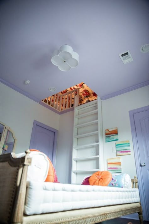 Teen Girl's room with a secret loft | Jenny Tamplin Interiors | College Station TX A Loft Bed, Bunk Beds With Stairs, Loft Bedroom, Hidden Rooms, Videos Quotes, Teen Girl Bedroom, Loft Room