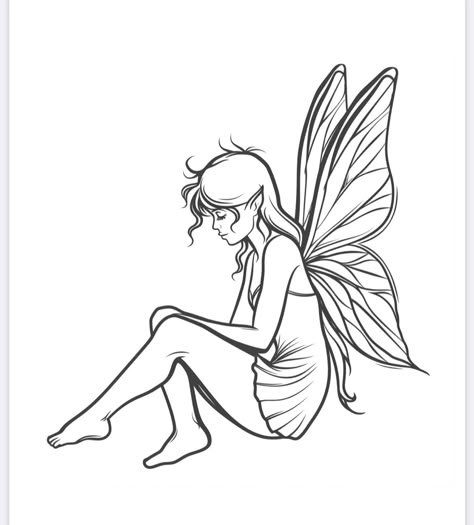 Fairy Figure Drawing, Fairy Sitting Drawing, Fairy Sitting On Moon, Fairy Sitting On Mushroom, Drawing Fairies, Fairy Collection, Fairy Sitting, Fairy Drawings, Fairy Tattoo