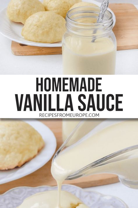 Looking to make a delicious vanilla sauce from scratch? This silky smooth vanilla sauce is the perfect dessert companion made in minutes! #vanillasauce #dessertrecipes Vanilla Custard Sauce Recipe, Desert Sauces, Yeast Dumplings, Dessert Companion, Special Cupcakes, Florida Party, Homemade Vanilla Pudding, Vanilla Desserts, Sweet Sauces