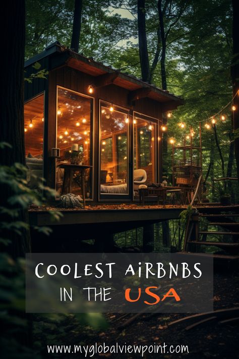 Cool and unique Airbnb vacation rentals around America Airbnb In The Woods, Tree House Guest House, Tiny House Hillside, Tree House Air Bnb, Unique Tree Houses, Cozy Cabin Airbnb, Airbnb Unique Stays, Best Cabin Getaways Vacations, Unique Cabin Ideas