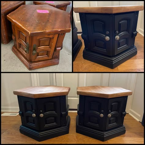 Refinished Hexagon End Tables, Painted Hexagon Table, Upcycle Hexagon End Table, Refurbished Hexagon End Tables, Octagonal End Table Makeover, Octagon End Table Makeover, Hexagon Side Table Makeover, Hexagon Table Makeover, Hexagon End Table Makeover