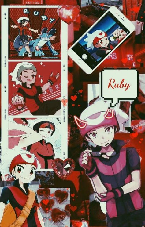 My Wallpaper Collage Ruby From Pokemon Special Pokespe Ruby, Ruby Red Wallpaper, Ruby Wallpaper, Pokémon Ruby, My Wallpaper, Pokemon Special, Wallpaper Collage, Red Wallpaper, Pokemon Trainer