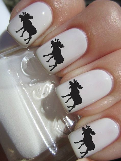 Black Moose nail decals tattoos nail art by CrazyFunNailArt Horse Nail Art, Silhouette Nails, Horse Nails, Water Nail Art, Cowboy Nails, Western Nails, Water Nails, Country Nails, Nails Inspired