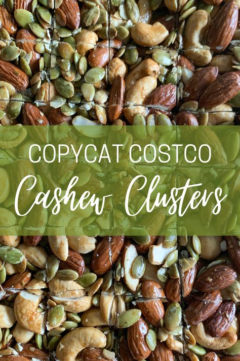 These copycat Coscto cashew clusters are a great, refined sugar free, healthy snack that you and your people will enjoy on the go or lounging around. So good! Costco Cashew Cluster Recipe, Almond Pecan Cashew Clusters, Honey Nut Clusters, Cashew Butter Recipe Snacks, Almond Cashew Clusters, Nut And Seed Clusters, Nut Clusters Healthy, Vegan Nut Recipes, Healthy Nut Clusters