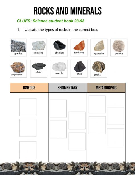 Rock Cycle Worksheet Free Printable, Rock And Mineral Activities For Kids, Types Of Rocks Activities, Sedimentary Rocks Pictures, Types Of Rocks Worksheet, Rocks And Minerals Activities, Rock Worksheet, Minerals Worksheet, Rocks Worksheet