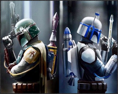 Boba Fett and Jango Fett Star Wars Boba Fett Wallpaper, Star Wars Canvas Art, Star Wars Illustration, Star Wars Bounty Hunter, Star Wars Painting, Jango Fett, Star Wars Tattoo, Star Wars Wallpaper, Star Wars Artwork