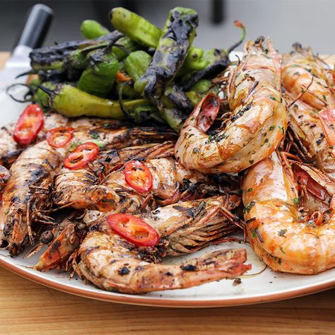 Andrew Zimmern Cooks: Grilled Shrimp Grilling Shrimp, Grilled Jumbo Shrimp, Jumbo Shrimp Recipes, Recipe Appetizers, Andrew Zimmern, Bbq Pork Ribs, Bbq Shrimp, Juicy Shrimp, Grilled Shrimp Recipes