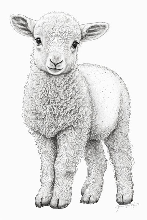 How To Draw A Lamb, Baby Lamb Drawing, Lamb Sketch, Draw Sheep, Sheep And Shepherd, Sheep Sketch, Lamb Painting, Animal Sketches Easy, Lamb Drawing