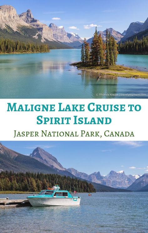 Maligne Lake Cruise to Spirit Island- A Guide to Jasper National Park's Most Iconic Experience (travelyesplease.com) | #Canada #Alberta #Jasper #nationalpark #nature #travel Spirit Island, Alberta Travel, Travel International, Maligne Lake, Summer Vacation Destinations, Canada Travel Guide, Banff Canada, Canadian Travel, Jasper National Park