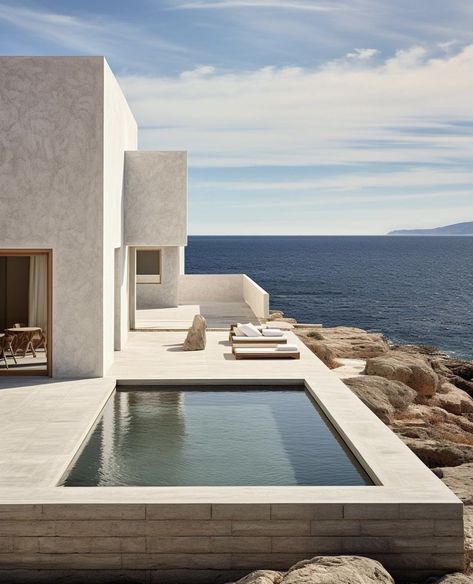 Minimal Houses, Greece Design, Mykonos Villas, Music House, Minimalism Art, Minimal Architecture, Contemporary Villa, Architecture Model House, Simple Interior