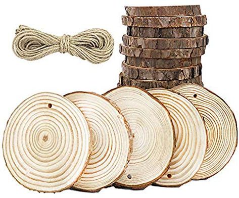 Amazon.com: CEWOR 24pcs 3.1"-3.5" Natural Wood Slices with Holes Craft Wood and 33Ft Jute Twine (24pcs) (24pcs) Diy Christmas Art, Marker Crafts, Craft Wood, Wooden Craft, Wood Circles, Craft Wedding, Nature Crafts, Ornament Crafts, Wood Cutouts