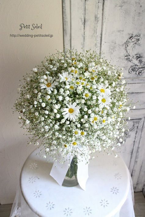 Hydrangea Bouquet Wedding, Gypsophila Wedding, Wedding Ceremony Ideas, Daisy Wedding, Daisy Bouquet, Yellow Daisies, Beautiful Flower Arrangements, White Bouquet, Baby's Breath