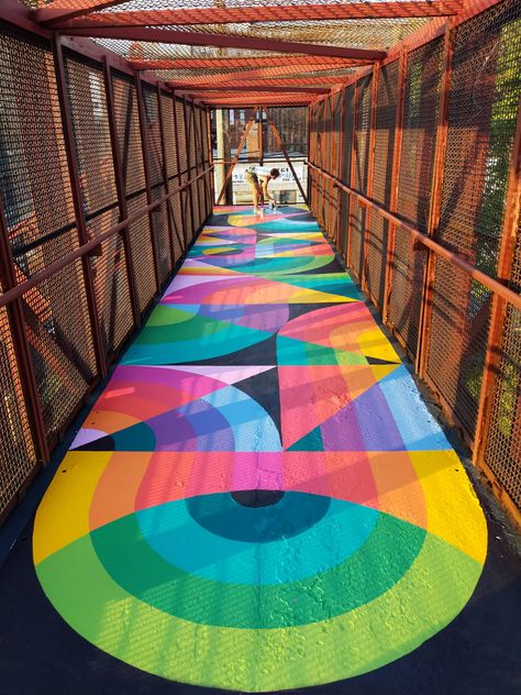 Dynamic Painting, School Murals, Murals Street Art, Pedestrian Bridge, Mural Design, Mural Wall Art, Outdoor Art, Mural Art, Public Art