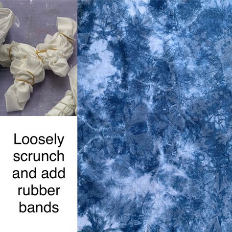 Loosely scrunch fabric and secure areas with rubber bands Tie Dye Patterns Shibori, 3d Shibori Technique, Eco Printing Textiles, Scion Shibori Fabric, Shibori Square Pattern, Tritik Shibori, Diy Tie Dye Techniques, Diy Tie Dye Designs, Japanese Shibori