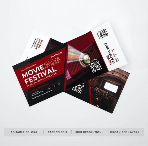 Movie Festival Ticket Template AI, EPS Movie Seats, Festival Ticket, Movie Festival, Movie Ticket, Event Tickets, Ticket Design, Ticket Template, Movie Theater, Print Templates