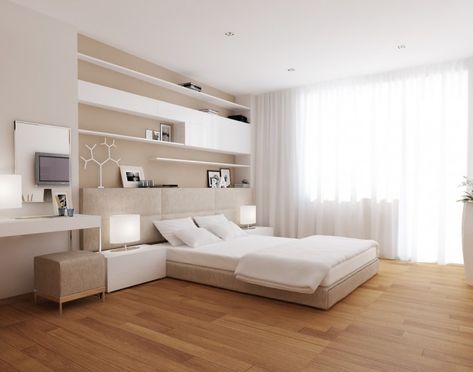 casal Low Beds, Contemporary Modern Bedroom, Beige Ottoman, Minimalist Dekor, Contemporary Bedroom Design, Modern Bedroom Interior, Modern Bedroom Design, Awesome Bedrooms, Contemporary Bedroom