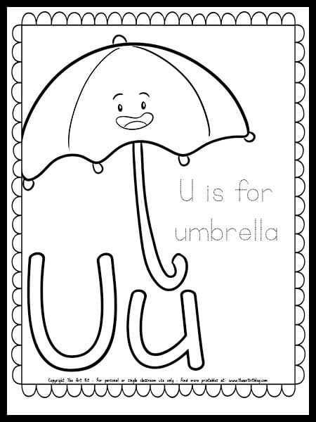 Letter U Coloring Page Free Printable, Letter U Coloring Page, U For Umbrella, U Is For Umbrella, Umbrella Coloring Page, Cute Letter, Spring Coloring Pages, How To Make Slime, Educational Activities For Kids