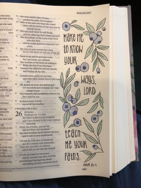 Psalm 25 Bible Journaling, This Bible Belongs To Page, Bible Page Art, Bible Journaling Art Ideas, Bible Pages Aesthetic, Psalm 23 Bible Journaling, Aesthetic Bible Notes, Bible Journaling Psalms, Bible Decorating