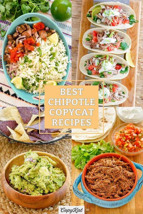 If you're a fan of Chipotle Mexican Grill and want to recreate their famous dishes at home, you're in luck! You can make delicious entrees, side dishes, and condiments that taste just like the real thing. Find recipes for bowls, rice, guacamole, corn salsa, beans, dressing, beef steak, pork, chicken, and more. Whether you're cooking for yourself or a crowd, these Chipotle copycat recipes are sure to be a favorite. Chipotle Menu, Grilled Guacamole, Delicious Entrees, Chipotle Copycat Recipes, Chipotle Copycat, Chipotle Recipes Chicken, Tomato Salsa Recipe, Famous Dishes, Backyard Grill