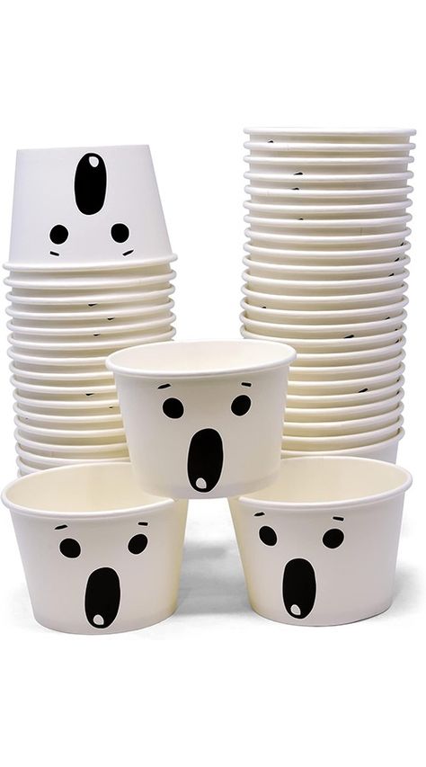 👻 48 Count Halloween Ghost Treat Snack Cups 10 Oz. Spooky Disposable Paper Cup Dessert Ice Cream Bowls White & Black Ghosts Face Holiday Design For Treats Cupcakes Party Favor Supplies Decorations affiliate link Ghosts Face, Cupcake Party Favors, Ghost Treats, Spooky Dinner, Cup Dessert, Halloween Teacher Gifts, Dessert Ice Cream, Halloween Entertaining, Ghost Party