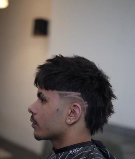 Mullet With Design Men, Fade Designs Mens, Burst Fade Designs, Mullet Hair Hombre, Tapered Mullet Men, Mullet Design, Faded Mullet, Mullet Ideas, Taper Haircut Men