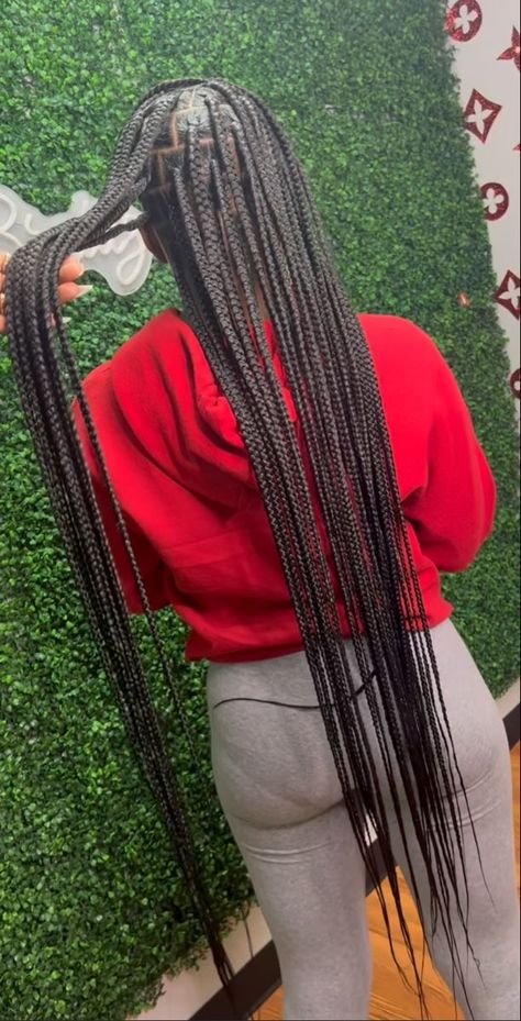 Medium Knotless Braids Thigh Length, Smedium Knotless Box Braids Thigh Length, Large Knee Length Knotless Braids, Jet Black Knotless Braids, Long Knotless Box Braids With Color, Knowles’s Braids, Medium Knotless Braids Long, Extra Long Knotless Braids, Medium Large Knotless Box Braids