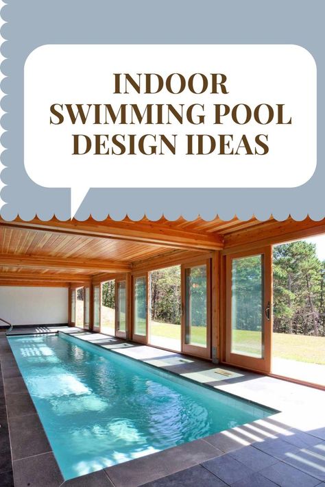 Need an idea for your upcoming indoor swimming pool? Check these out! Indoor Plunge Pool Ideas, Detached Indoor Pool, Indoor Pool Designs, Indoor Pool Design Luxury, Pool Under House, Barndominium With Indoor Pool, Swimming Pool Bathroom Ideas, Covered Pool Ideas, Pool Room Ideas Swimming