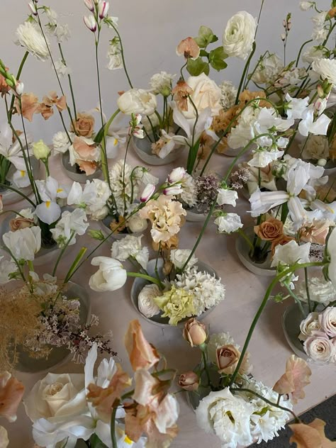 Shades of white, cream, beige, tan, pale blush, pale green Tan Wedding Colors, Neutral Wedding Palette, Natural Bouquet Wedding, Spanish Style Wedding, Green Tablescape, Aurora Wedding, Neutral Wedding Flowers, Green Wedding Flowers, Colorful Wedding Flowers