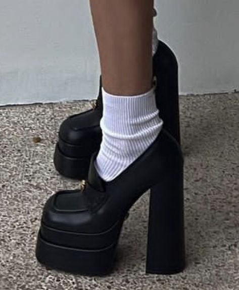 Heels Coquette, Black White Heels, Thick Shoes, High Heel Loafers, Shoes Heels Classy, Heels Classy, Cute Nike Shoes, Christian Louboutin Heels, Fancy Shoes