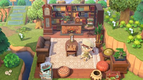 animal crossing new horizons library cottagecore forestcore outdoor library small space ideas comfort relaxation rover’s breifcase river bookcase pots cute villager easy ideas furnature diy Animal Crossing Outdoor Library Ideas, Reading Area Animal Crossing, Small Spaces Anch, Small Space Animal Crossing, Acnh Outdoor Lounge Area, Small Space Acnh Ideas, Animal Crossing Space Ideas, Bookstore Animal Crossing, Acnh Island Small Area Ideas