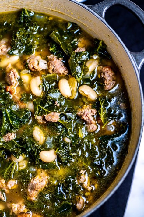 White Bean And Sausage Soup, White Bean Sausage Soup, White Bean And Sausage, White Bean Sausage, Kale And White Bean Soup, Kale And Bean Soup, Bean Sausage, Kale White Bean, Kale And White Bean